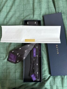 Purple Label Ralph Lauren Black Silk Tie with White Skull Motif